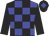 Blue, black checks, black arms, black cap, blue diamond