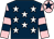 Dark blue, white stars, pink and dark blue hooped sleeves, pink cap, dark blue star