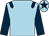 Light blue, dark blue epaulettes,  dark blue arms, light blue cap, dark blue star