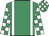 Emerald green, white braces, checked sleeves and cap