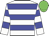 White body, blue hooped, white arms, blue hooped, green cap