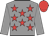 Grey body, red stars, grey arms, red cap