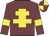 Garnet body, yellow cross of lorraine, garnet arms, yellow armlets, garnet cap, yellow quartered