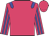 Rose body, blue epaulettes, rose arms, blue striped, rose cap