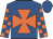 Royal blue, orange maltese cross, checked sleeves, royal blue cap