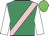 Emerald green, pink sash, white sleeves, green cap