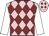 Pink, maroon diamonds, white sleeves, pink cap, maroon diamonds