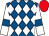 Royal Blue and White diamonds, White sleeves, Royal Blue armlets, Red cap