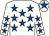 White, royal blue stars, white cap, royal blue star