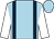 Light blue, dark blue braces, white sleeves, light blue cap