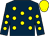 dark blue, yellow spots, yellow cap