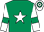 Emerald green, white star, white sleeves, emerald green armlets, hooped cap