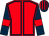 Red, dark blue seams, dark blue sleeves, red armlets, striped cap