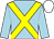 light blue, yellow cross sashes, white cap