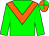 Green body, orange chevron, green arms, orange cap, green quartered