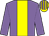 Mauve body, yellow stripe, mauve arms, yellow cap, mauve striped