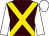 Brown, gold crossed sashes, white sleeves and cap
