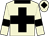 Beige, black cross and collar, beige sleeves, armbands, beige cap, black diamond
