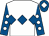 White, royal blue triple diamond, royal blue sleeves, white spots, royal blue cap, white diamond