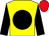 Yellow, black disc and sleeves, red cap
