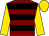 Maroon and black hoops, gold sleeves and cap