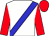 White, blue sash, red sleeves and cap