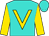 Turquoise, gold 'v' bib and sleeves, turquoise cap