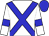 White body, blue cross sashes, white arms, blue armlets, blue cap