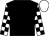 Black, white and black check sleeves, white cap