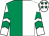 Emerald green and white (halved), white and emerald green chevrons on sleeves, white cap, emerald green stars