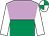 lilac and emerald green halved horizontally, white sleeves, white and emerald green quartered cap