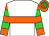 White, orange hoop, orange sleeves, lime green hoops, hooped cap