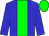 Big-blue body, big-green stripe, big-blue arms, big-green cap