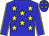 Blue body, yellow stars, blue arms, yellow seams, blue cap, yellow stars