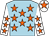 Light blue, orange stars, white sleeves, orange stars, white cap, orange star
