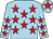 Light blue, red stars, light blue cap, red star