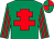 Emerald green, red cross of lorraine, striped sleeves, quartered cap