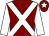 Maroon, white cross sashes, white sleeves, maroon cap, white star