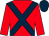 Red, dark blue cross sashes, red sleeves, dark blue cap
