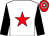 White, red star, black sleeves, red and white hooped cap