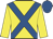 Yellow, royal blue cross sashes and cap