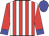Red, white stripes, blue cuffs, blue cap