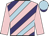 Pink, purple and light blue diagonal stripes, light blue cap, purple peak
