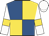 Royal blue and gold quartered, white sleeves, gold armbands, white cap