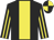 Black, yellow stripe, striped sleeves, quartered cap