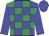 blue and emerald green check, blue sleeves and cap