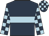 Dark blue, light blue hoop, checked sleeves and cap