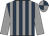 Dark blue and grey stripes, grey sleeves, quartered cap