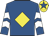 Royal blue, yellow diamond, royal blue and white chevrons on sleeves, yellow cap, royal blue star
