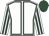 White, dark green seams, striped sleeves, dark green cap